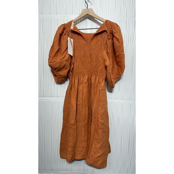 NWT Beaumont Organics Layrah-May Linen Dress In Sunset Orange - Picture 4 of 12